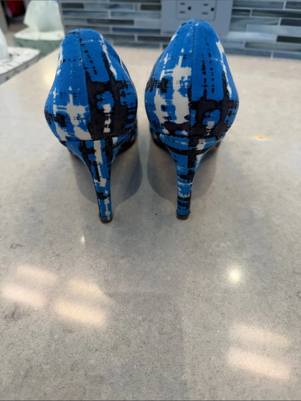 J. Crew Blue and Black Patterned Pointed-Toe Pumps